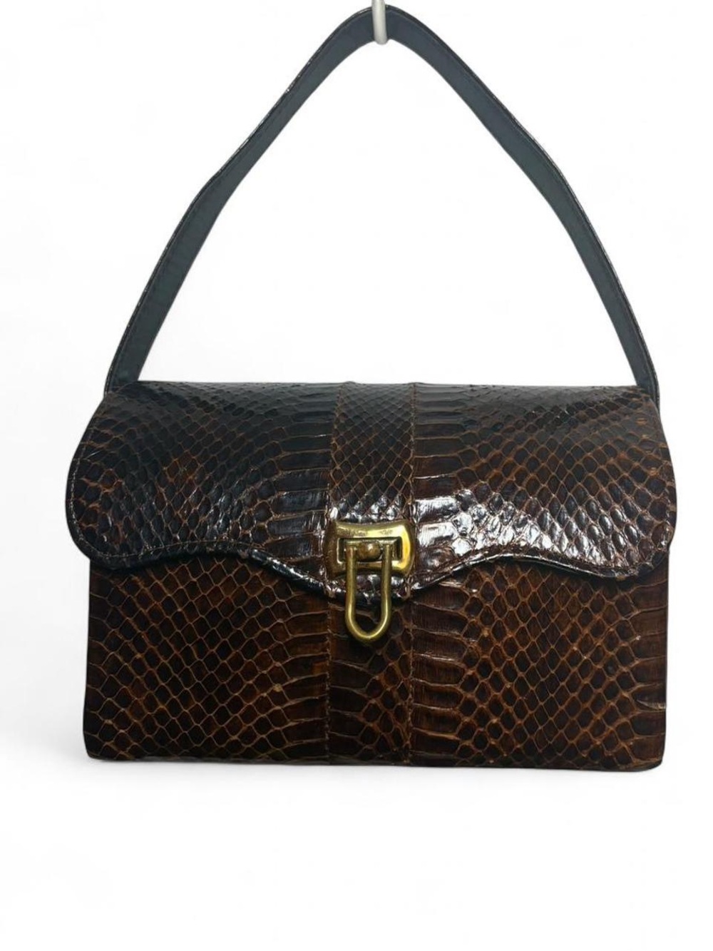 Vintage Brown Snakeskin Leather Boxy Handbag